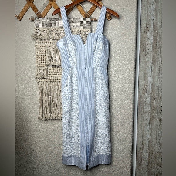 BCBGMAXAZRIA Blue & White Mini Floral Striped Sundress - Picture 2 of 10